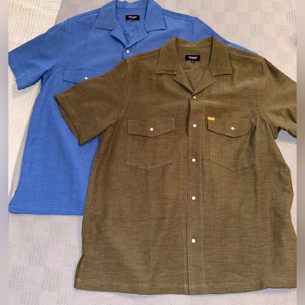 Two (2) Seager Mens Woven Whippersnapper Linen Shirts- Size Large